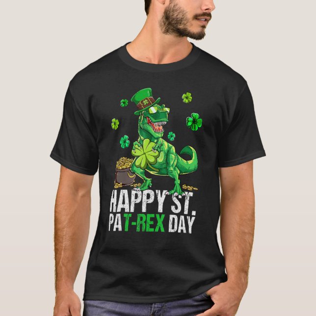 Happy St Pat T Rex Saint Patrick's Day Dinosaur Bo T Shirt (Framsida)