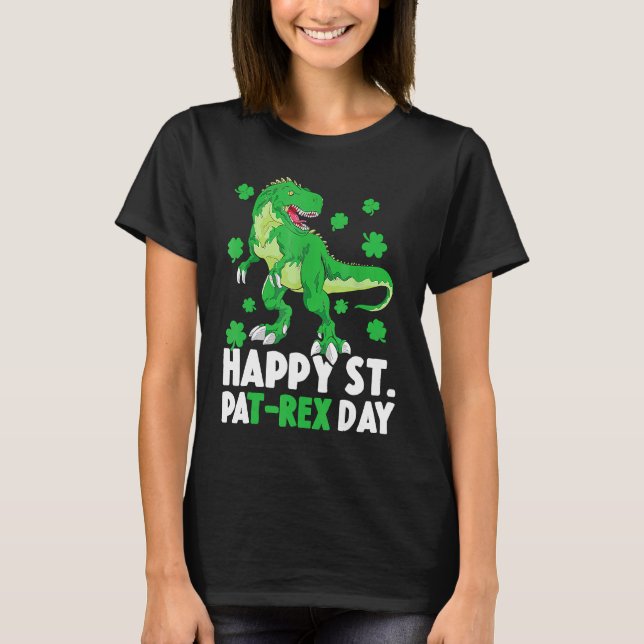 Happy St Pat T Rex Saint Patrick's Day Dinosaur Bo T Shirt (Framsida)