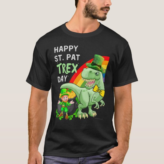 Happy St Pat T Rex Saint Patrick's Day Dinosaur T Shirt (Framsida)