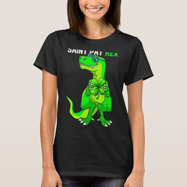 Happy St Pat T Rex Saint Patrick's Day Funny Dinos T Shirt (Framsida)