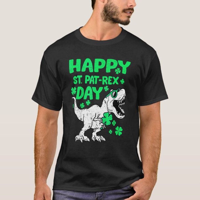 Happy St PaTRex Dinosaur Saint Patrick's Day Boys  T Shirt (Framsida)