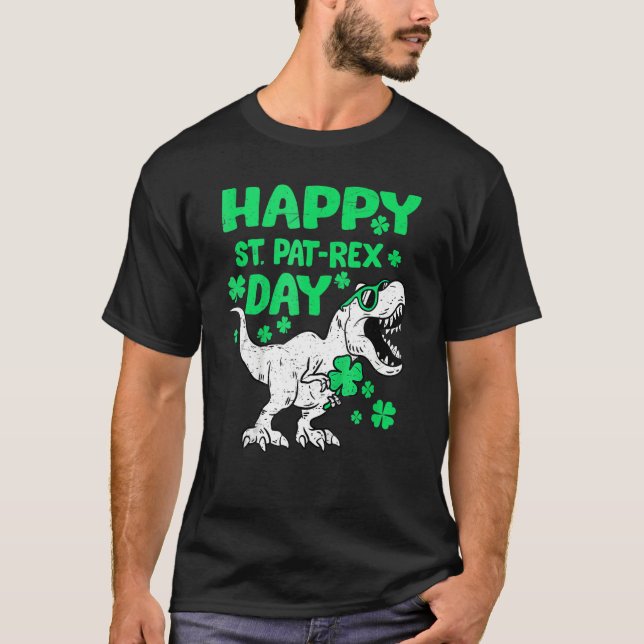 Happy St PaTRex Dinosaur Saint Patrick's Day Boys  T Shirt (Framsida)