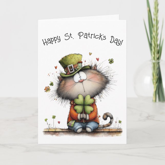 Happy St. Patrick’s Day Cat - Kitty Greetings Kort (Framsida)