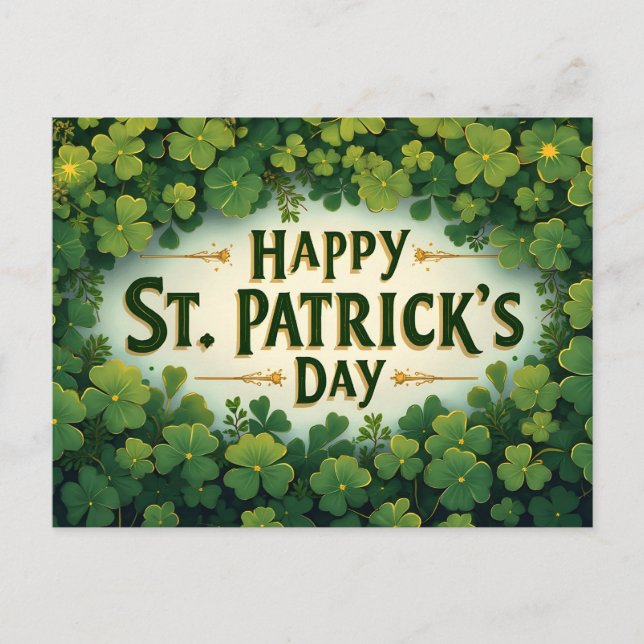 Happy St. Patrick’s Day Clover Art Vykort (Framsida)