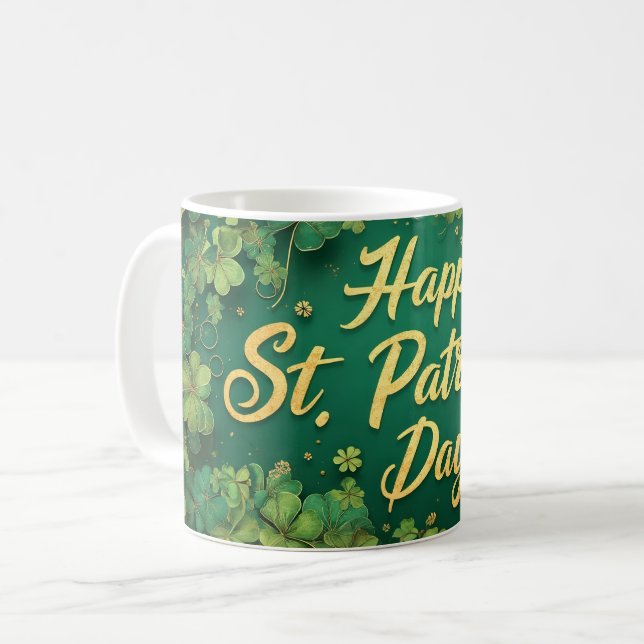 Happy St. Patrick’s Day Clover Design Kaffemugg (Framsida vänster)
