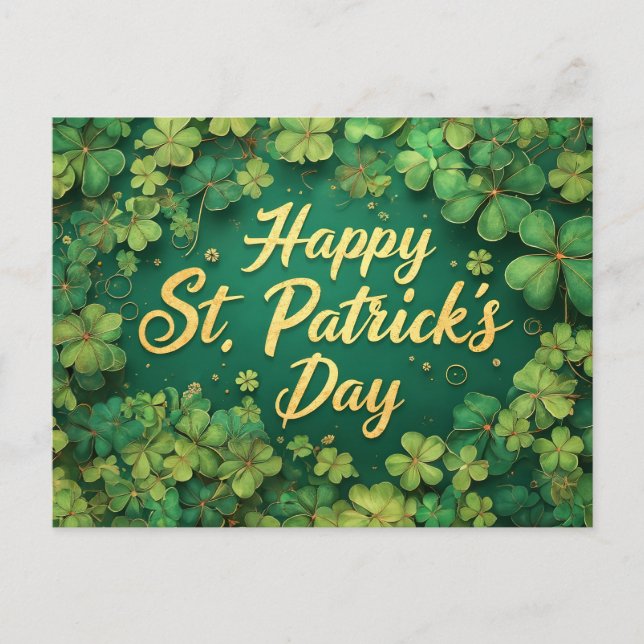 Happy St. Patrick’s Day Clover Design Vykort (Framsida)