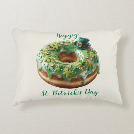Happy St. Patrick’s Day Donut with Leprechaun Hat Prydnadskudde