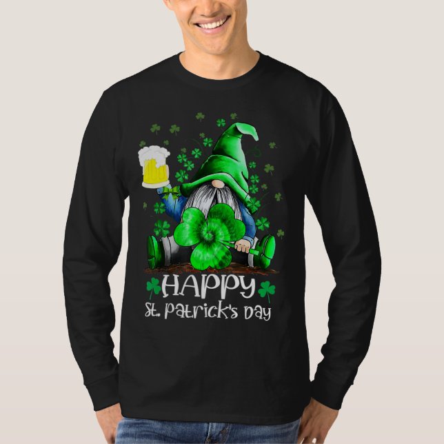 Happy St Patrick s Day Gnome Tie Dye Shamrock T Shirt (Framsida)