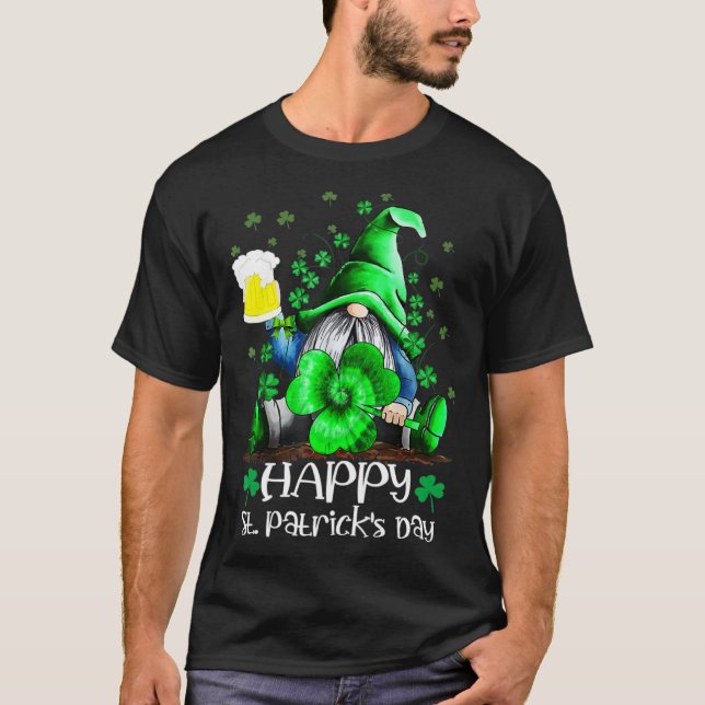 Happy St Patrick s Day Gnome Tie Dye Shamrock T Shirt (Framsida)