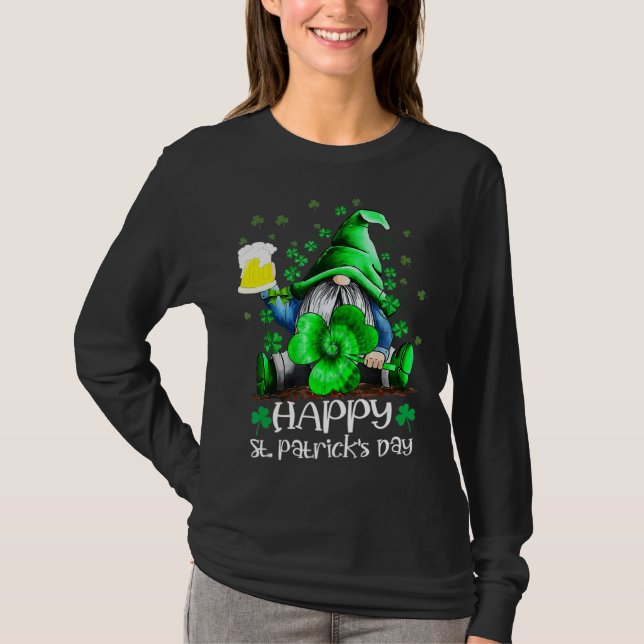 Happy St Patrick s Day Gnome Tie Dye Shamrock T Shirt (Framsida)