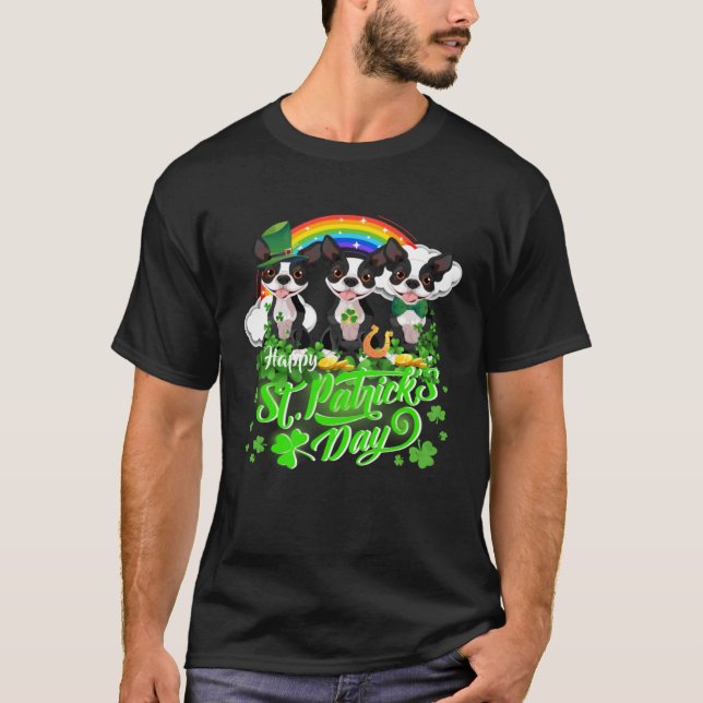Happy St Patrick s Day Shamrock Leprechaun Boston  T Shirt (Framsida)