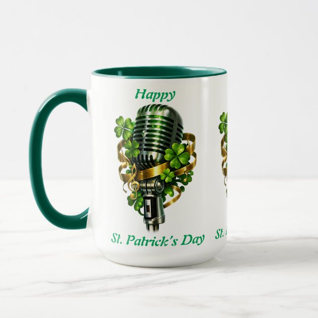 Happy St. Patrick’s Day Shamrock & Microphone Mugg (Vänster)