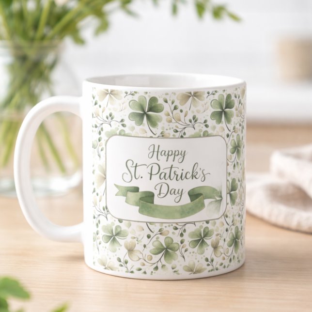 Happy St. Patrick’s Day Shamrock Mug | Watercolor  Kaffemugg (Skapare uppladdad)
