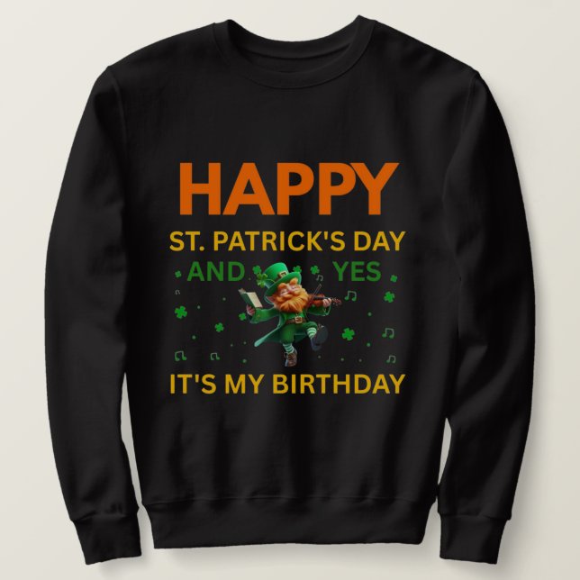 Happy St. Patrick's Day AND My Birthday Leprechaun Lång Ärmad Tröja (Design framsida)