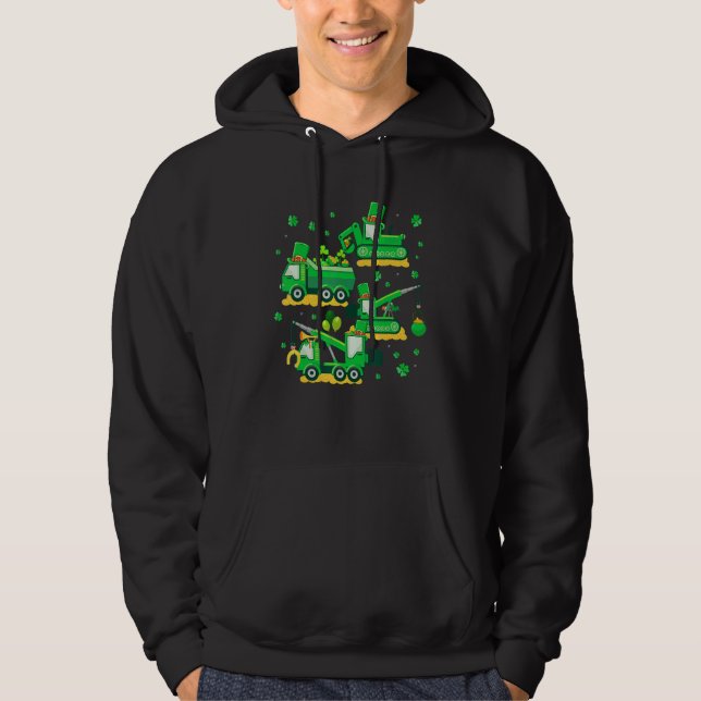 Happy St Patricks Day Crane Truck Construction Boy Hoodie (Framsida)