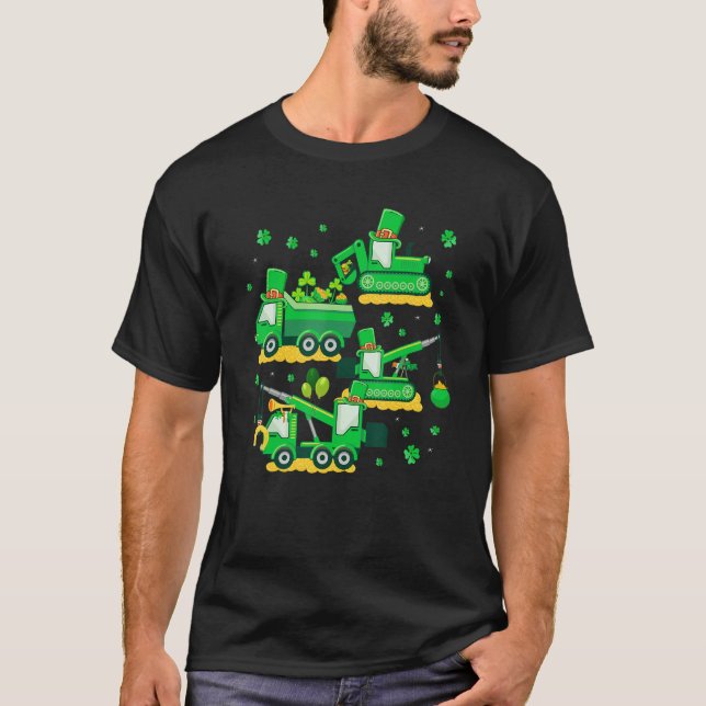 Happy St Patricks Day Crane Truck Construction Boy T Shirt (Framsida)