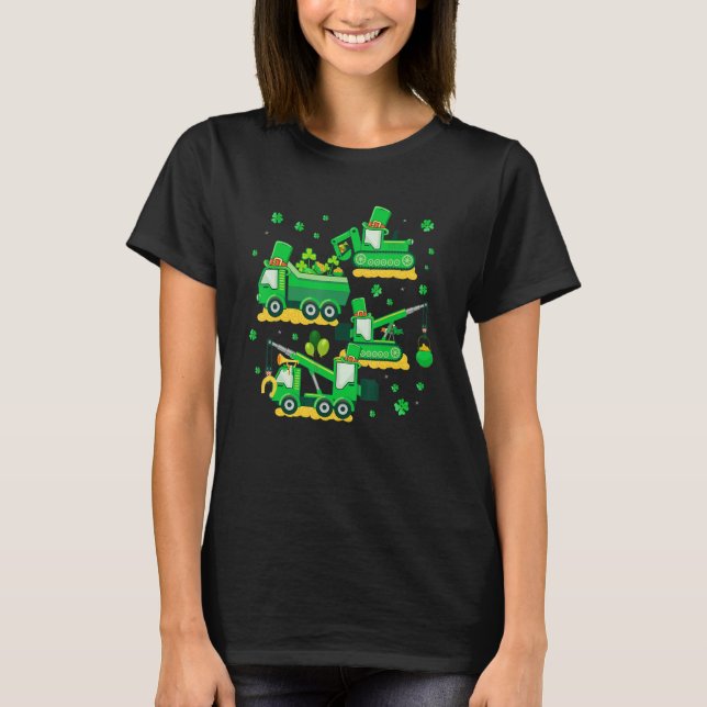 Happy St Patricks Day Crane Truck Construction Boy T Shirt (Framsida)