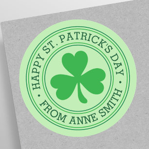 Happy St Patrick's Day custom name green clover Runt Klistermärke