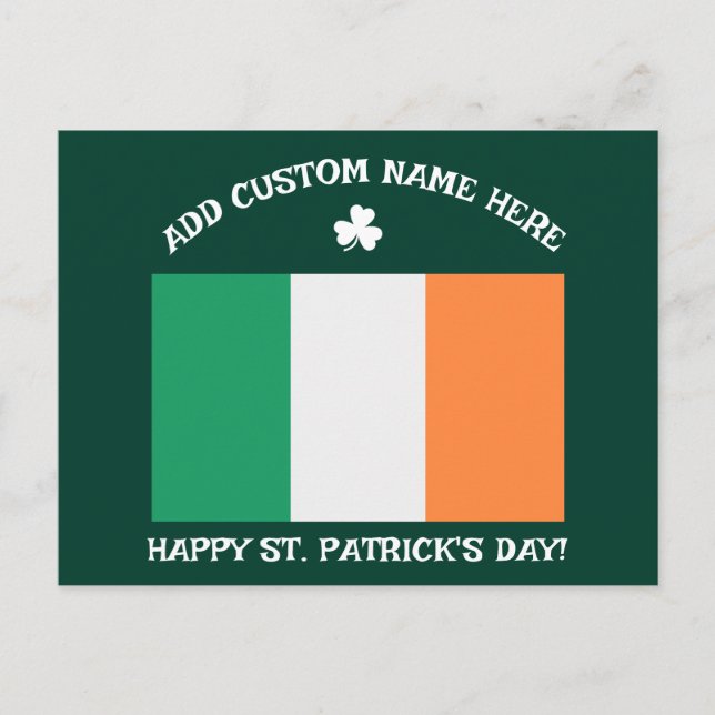 Happy St Patrick's Day Custom Name Shamrock Vykort (Framsida)