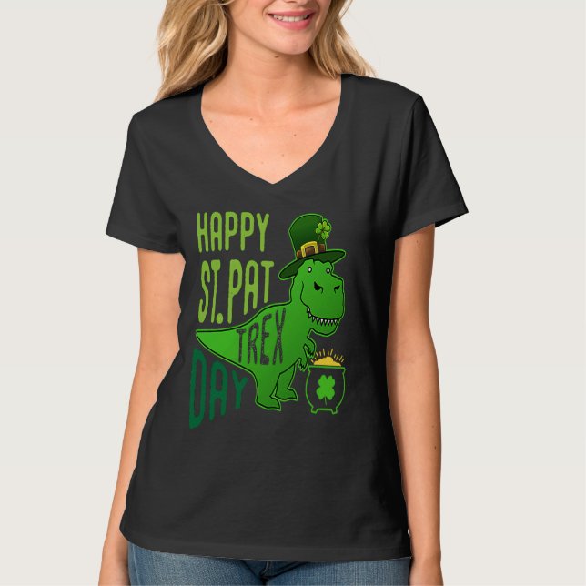 Happy St Patricks Day Dinosaur Dino Saurus Irish S T Shirt (Framsida)