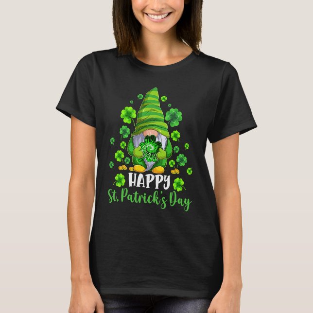 Happy St Patrick's Day Gnome Tie Dye Shamrock T Shirt (Framsida)