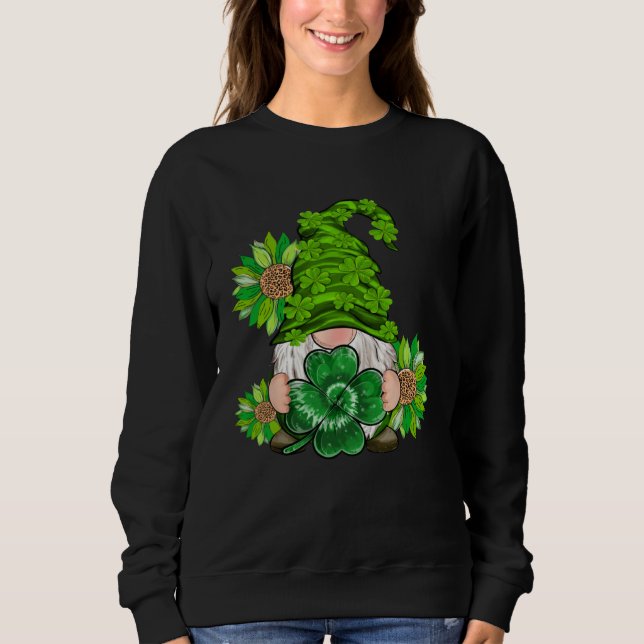 Happy St Patrick's Day Gnome with Leopard Sunflowe T Shirt (Framsida)