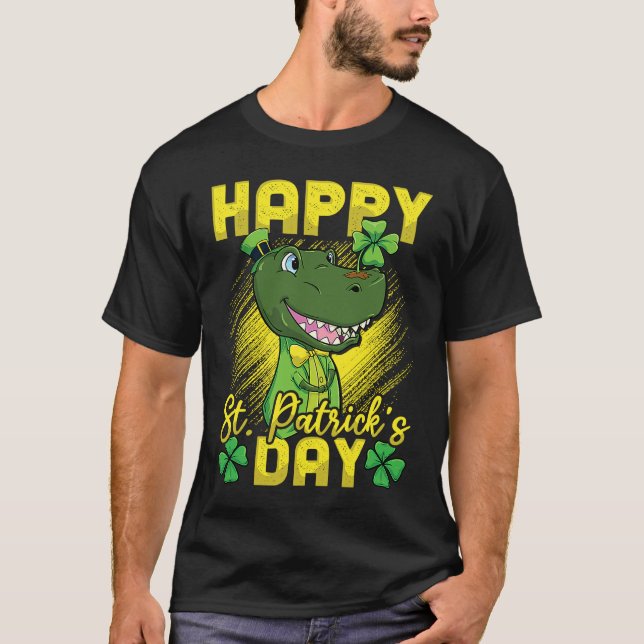 Happy St Patricks Day Irish Dinosaur Lucky Rex T Shirt (Framsida)