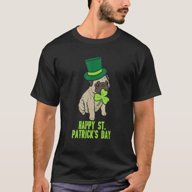 Happy St Patricks Day Irish Pug Dog Cute Saint Pad T Shirt (Framsida)