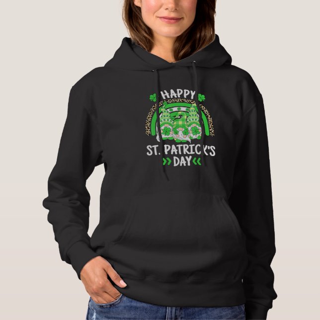 Happy St Patricks Day Leopard Rainbow Irish Gnomes T Shirt (Framsida)