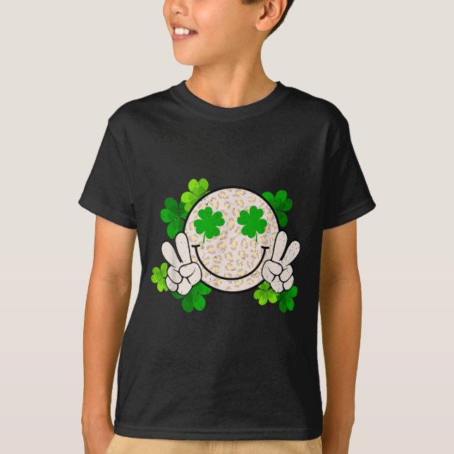 Happy St Patrick's Day Leopard Smile Face Irish Sh T Shirt (Framsida)