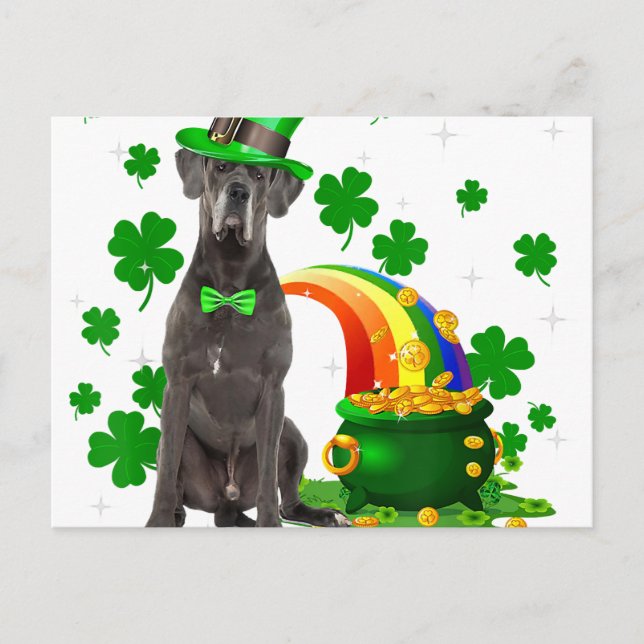 Happy St Patricks Day Leprechaun Great Dane Dog Meddelande Vykort (Framsida)