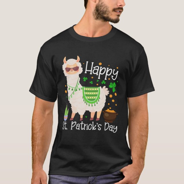 Happy St Patricks Day Llama Dad Mom Boy Girl T Shirt (Framsida)