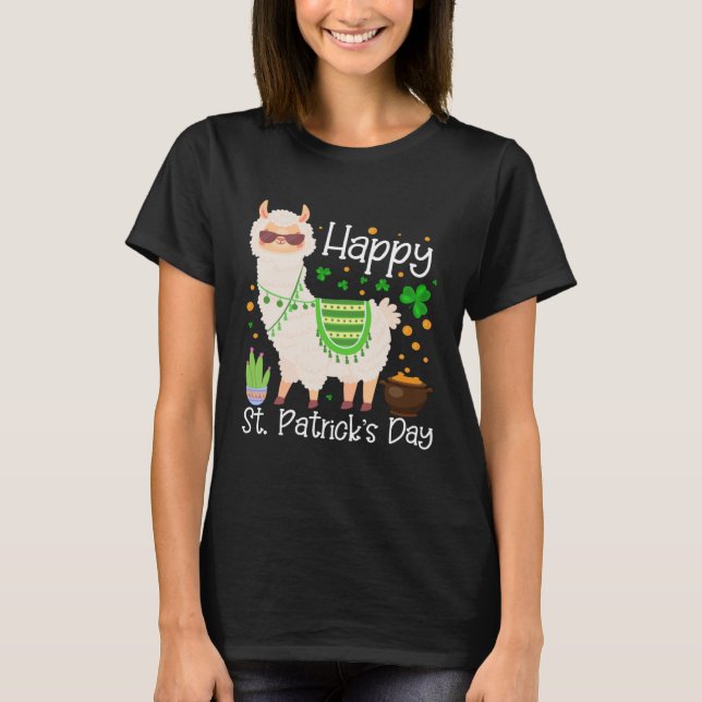 Happy St Patricks Day Llama Dad Mom Boy Girl T Shirt (Framsida)