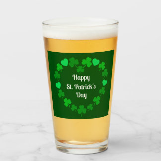 Happy St. Patrick's Day Shamrock and Heart Wreath Glaskopp