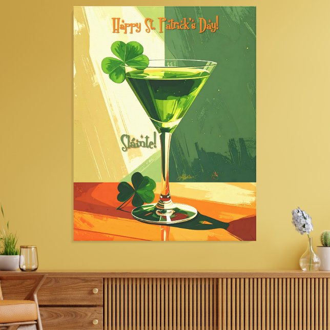 Happy St. Patrick's Day Shamrock Martini  Canvastryck (Insitu (Vardagsrum))