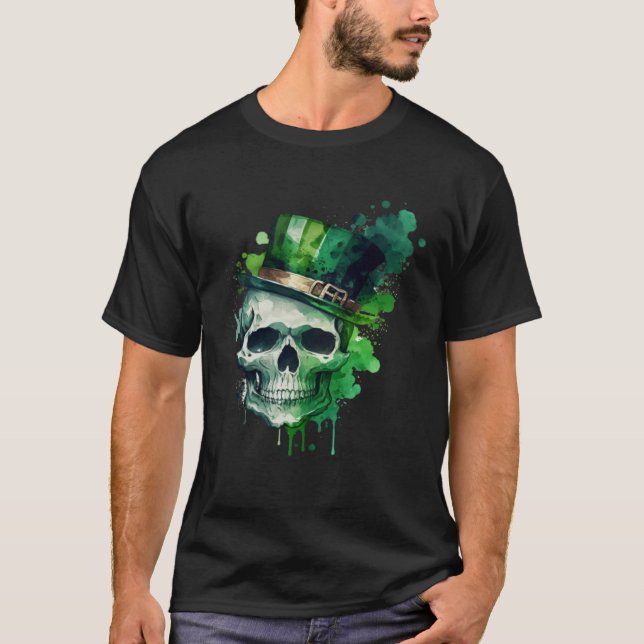 Happy St Patricks Day Skull C Green Shamrock  11 T Shirt (Framsida)
