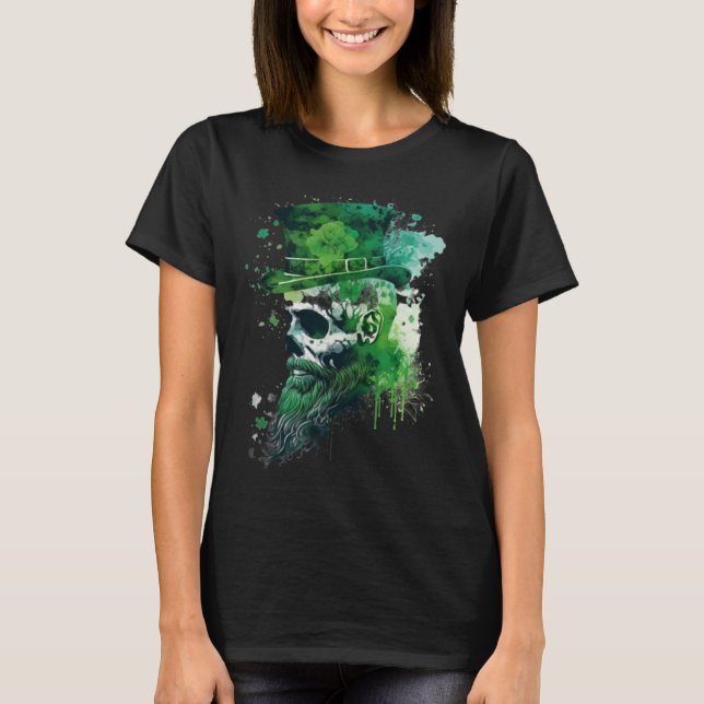 Happy St Patricks Day Skull C Green Shamrock  12 T Shirt (Framsida)