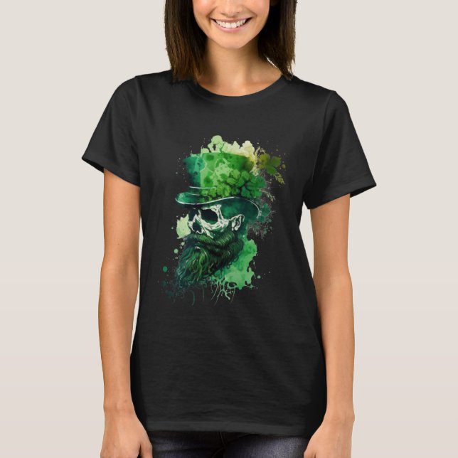 Happy St Patricks Day Skull C Green Shamrock  13 T Shirt (Framsida)