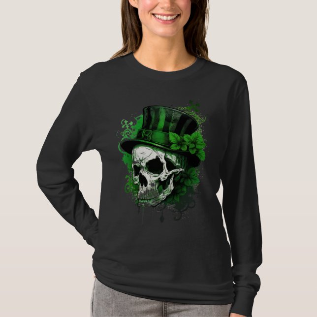 Happy St Patricks Day Skull C Green Shamrock  3 T Shirt (Framsida)