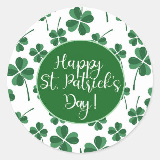 Happy St. Patricks Day Text & Clovers Runt Klistermärke