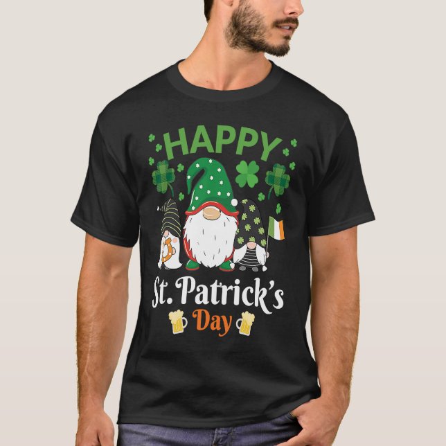 Happy St Patrick's Day Three Gnome Irish Flag Sham T Shirt (Framsida)