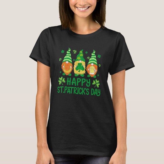 Happy St Patrick's Day Three Gnome Irish Shamrock  T Shirt (Framsida)