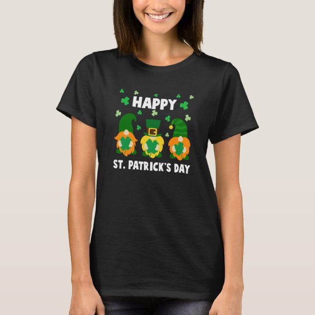 Happy St Patrick's Day Three Gnome Irish Shamrock  T Shirt (Framsida)
