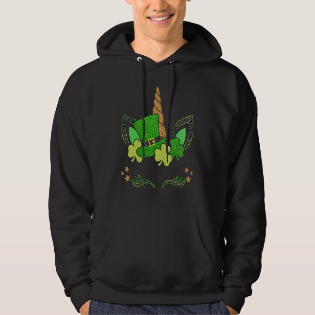 Happy St Patrick's Day  Unicorn Lucky Shamrock Iri Hoodie (Framsida)