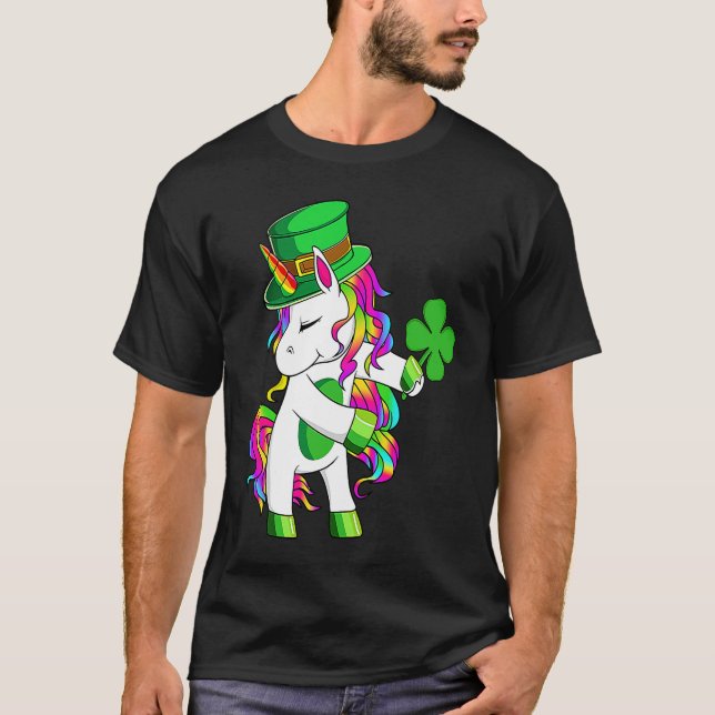 Happy St Patrick's Day  Unicorn Lucky Shamrock Iri T Shirt (Framsida)