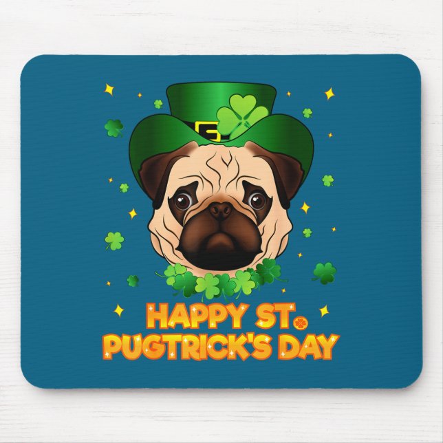 Happy St Patricks Pugtricks Day Irish Pug Leprecha Musmatta (Framsidan)
