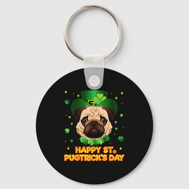 Happy St Patricks Pugtricks Day Irish Pug Leprecha Nyckelring (Framsida)