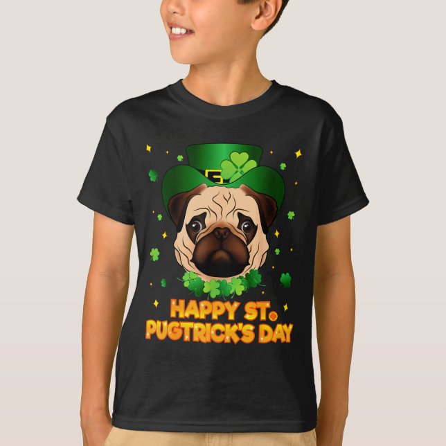 Happy St Patricks Pugtricks Day Irish Pug Leprecha T Shirt (Framsida)