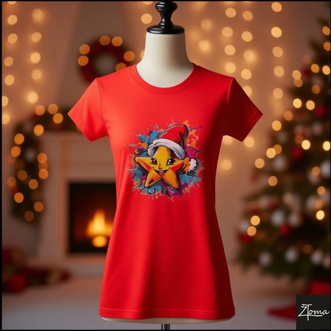 Happy Star Santa Hat Paint Splatter T Shirt (Skapare uppladdad)