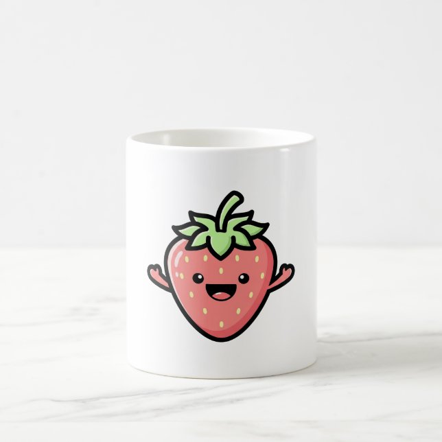 Happy Strawberry – Cute Kawaii Illustration Kaffemugg (Center)
